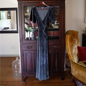 Meghan Velvet Wrap Maxi Dress - Deep Blue